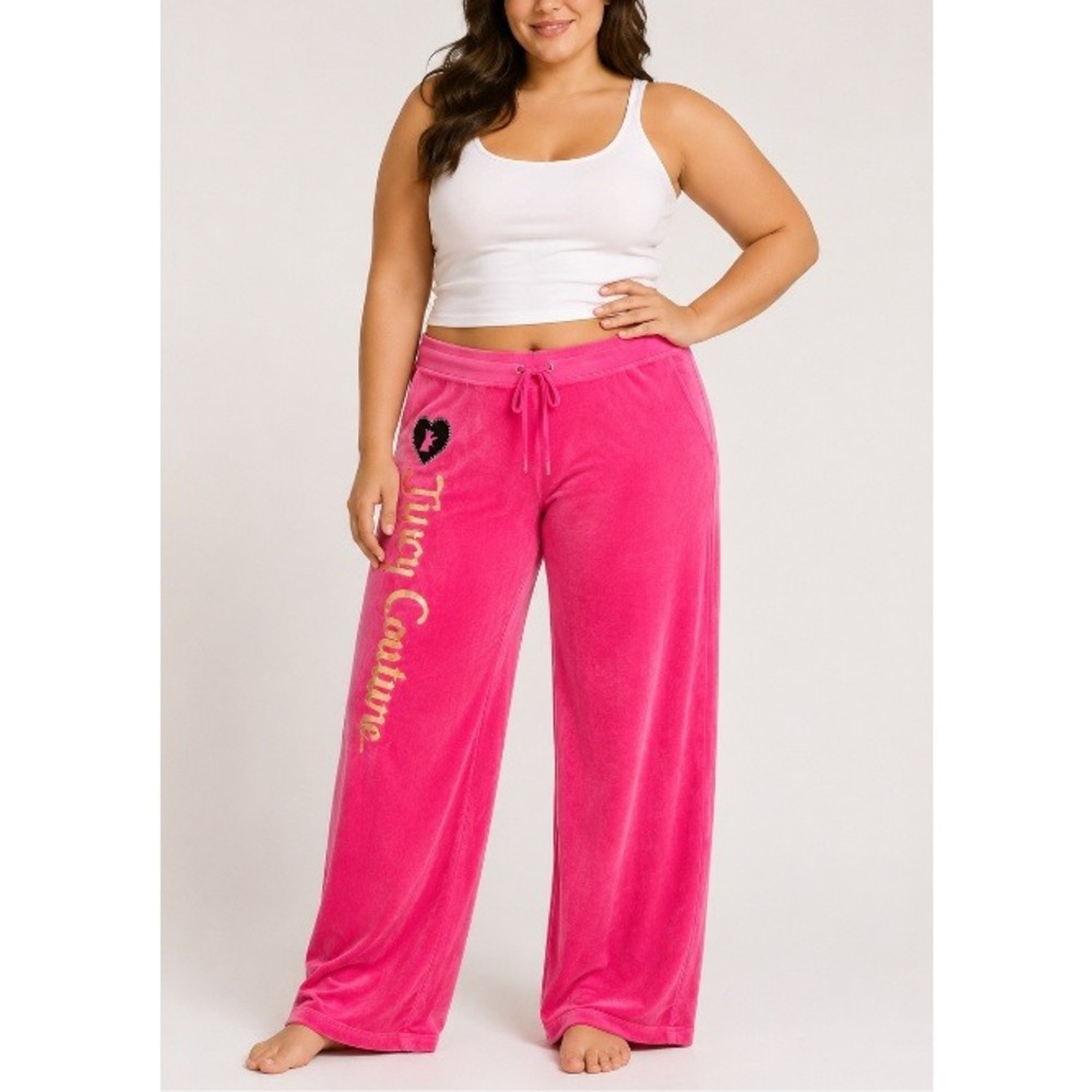 Juicy Couture Women's Pink Velour Wide Leg Lounge Pants Size XL